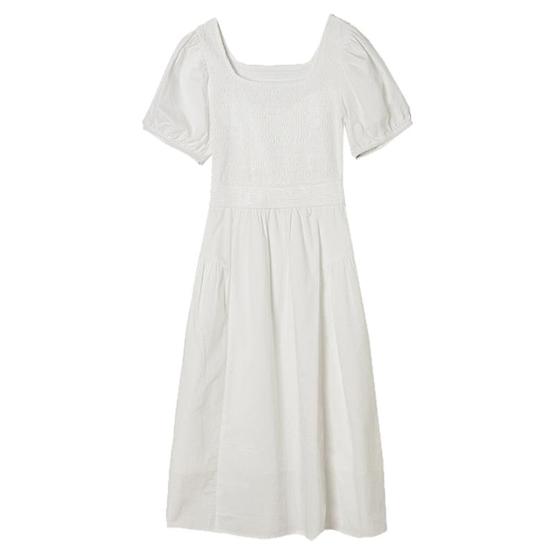 中长裙套头短袖连衣裙
