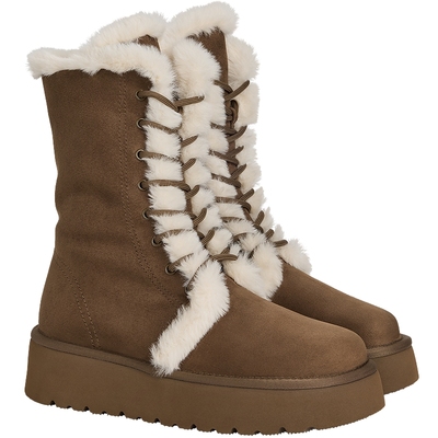 CHARLES&KEITH25冬季新款CK1-90920165厚底毛绒系带雪地靴马丁靴