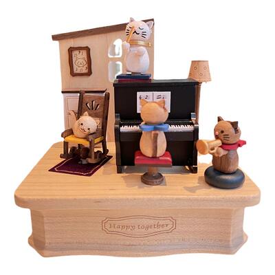 台湾jeancard木质八音盒猫咪弹钢琴音乐盒生日礼物儿童节男女旋转