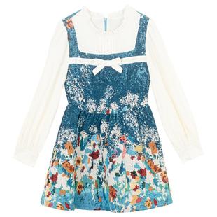 KEIKO 法式文艺提花假两件连衣裙春日出游小个子碎花A字短裙子