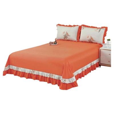 橙色床单单件纯棉100全棉加厚2025新款桔色橙色花边裙边加大被单