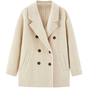 太平鸟大师甄绒系列阿尔巴卡羊驼毛传承大衣女双面呢冬短款外套*