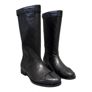 先锋名典欧洲站2025秋季新款欧货女鞋平跟套筒时尚女靴真皮中筒靴