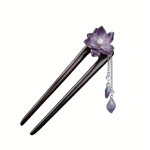 新中式民族流苏双插发簪女古风高级感檀木簪子U型发钗高档头饰品