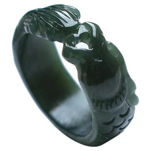 和田玉龙鱼戒指男女情侣款塔青细料可定制加工原创对戒食指指环