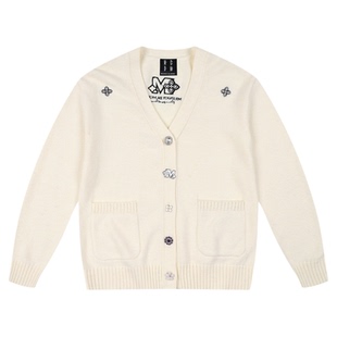 MEDM 简约纯色纽扣休闲开衫毛衣美式宽松情侣同款V领针织衫外套秋