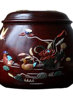 天纵小叶紫檀文月花卉百宝罐