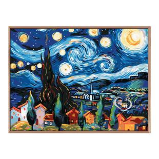 星月夜 梵高星空世界名画数字油画diy填充涂色丙烯油彩画装饰挂画