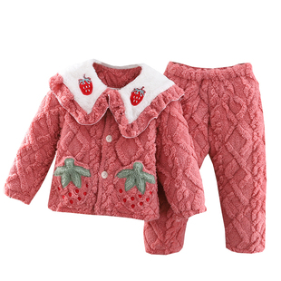 2025秋冬季新品女童加厚法兰绒家居服儿童宝宝保暖珊瑚绒睡衣套装