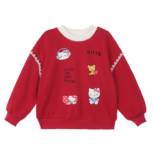 小O宝童装 宝宝图案卫衣女波浪花边2026春季新款女童宽松长袖上衣