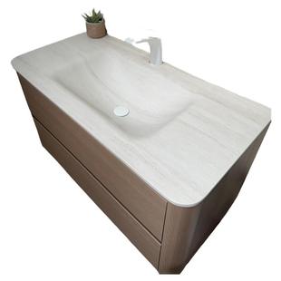 北欧橡木色浴室柜岩板热弯一体盆罗马印记洗漱台大圆角卫生间吊柜