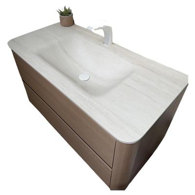 北欧橡木色浴室柜岩板热弯