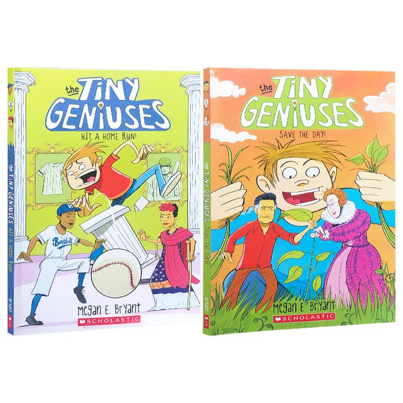 英文原版Tiny Geniuses2册Hit a Home Run!打本垒Save the Day!小天才系列合集进口儿童图画桥梁章节故事书平装Scholastic学乐进口