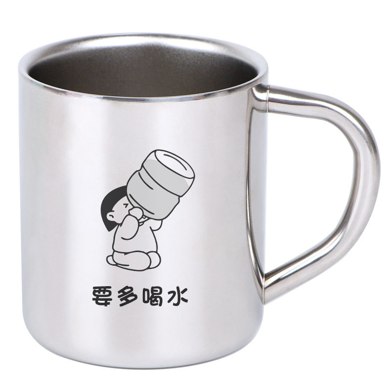 家用杯子食品级304不锈钢茶缸提醒喝水水杯搞怪定制情侣杯马克杯