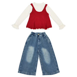 女童春季套装2026新款春装洋气时髦儿童女宝宝三件套红色春秋吊带