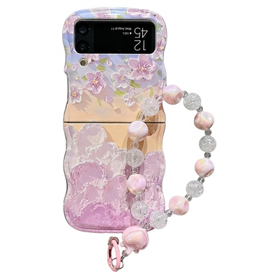 ins风小清新粉紫色油画感花朵适用三星zflip3/4手机壳高级感zflip4波浪折叠手机套zflip5/6硅胶防摔保护套女