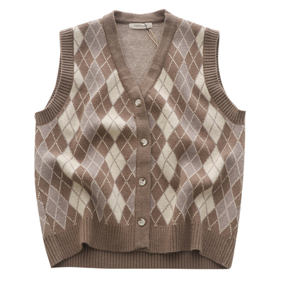 TOMATO SHOP 番茄自制~日系少女学院风V领格子针织开衫马甲背心