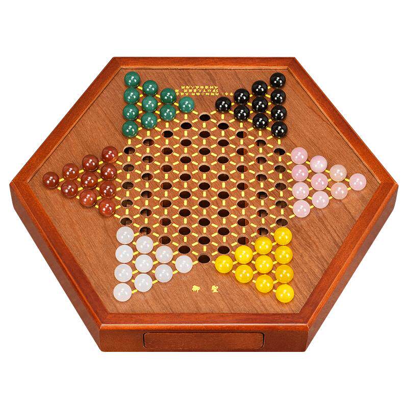 御圣跳跳棋玻璃球高档木质六角跳棋棋盘儿童大人益智弹珠棋加大号