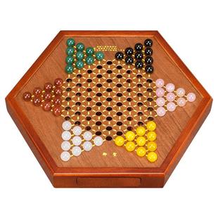 御圣跳跳棋玻璃球高档木质六角跳棋棋盘儿童大人益智弹珠棋加大号