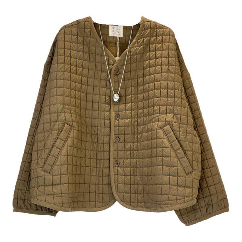 日系复古格子圆领超轻保暖棉服