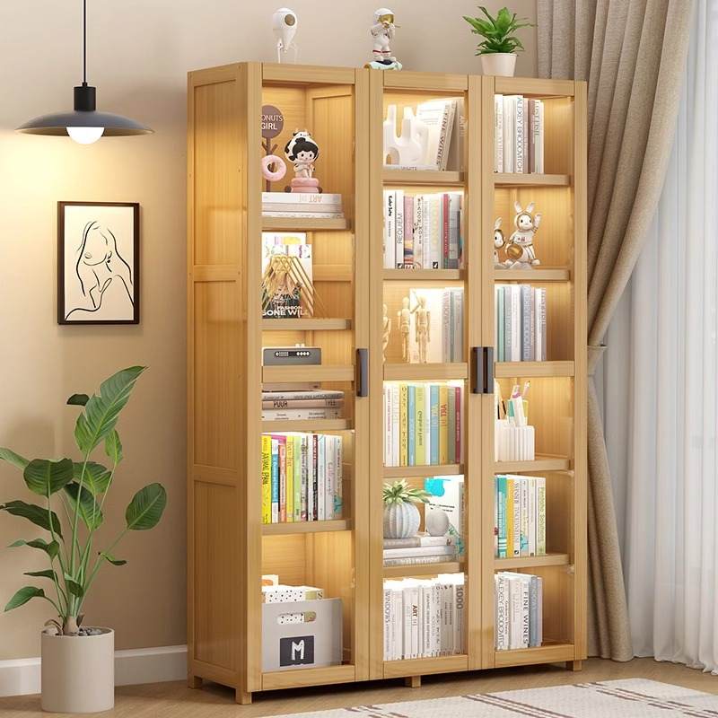 现代简约家用书架置物架落地防尘书柜带落地门简易儿童客厅储物柜