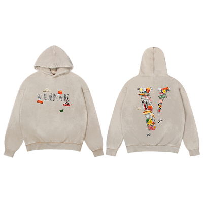 VLONE 贴纸涂鸦大LOGO印花  做旧水洗宽松连帽卫衣 男女同款