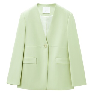 OVV Outlet 秋冬新款女针织羊毛无领一粒大纽扣装饰单件西服外套