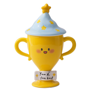 肆月创意可爱马克杯带盖陶瓷奖杯情侣水杯生日礼物杯子礼盒伴手礼