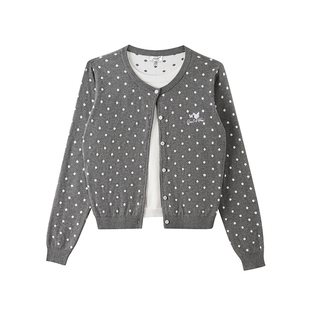 54YS复古波点假两件纯棉开衫打底毛衣慵懒风外套高级感秋冬上衣