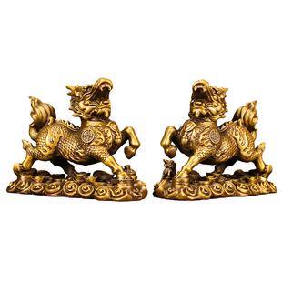 祥瑞麒麟全铜公母麒麟一对火麒麟家用办公室铜麒麟摆件桌面装饰品