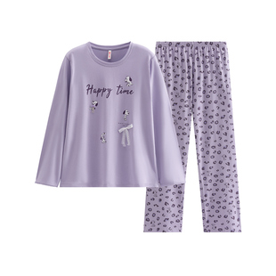 芬腾纯棉女士长袖睡衣春秋季套头圆领休闲卡通宽松家居服秋天套装