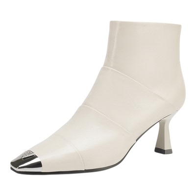 星期六法式真皮高跟鞋女靴2025