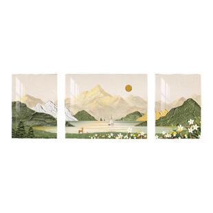 日照金山客厅装饰画风景山水画沙发背景墙壁画寓意好三联大气挂画