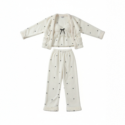 小香风法兰绒吊带睡衣三件套外穿