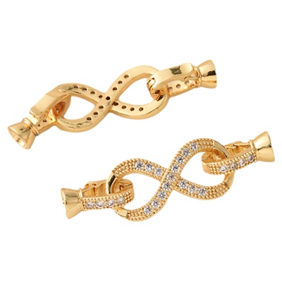 铜镀18K金镶锆石收尾珍珠八字扣