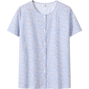 华友源妈妈春夏短袖开衫睡衣上装女士中老年人家居服纯棉奶奶上衣
