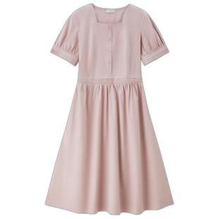 佐丹奴裙子女夏新款纯棉府绸法式优雅方领压线收腰连衣裙13465339