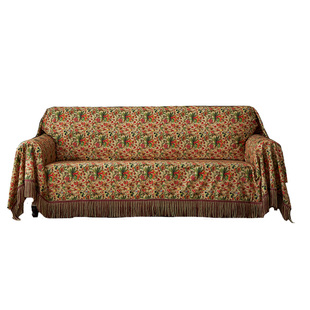 美式全棉沙发盖布 流苏花卉全包四季通用组合沙发套罩万能盖巾