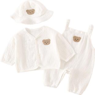 婴儿连体衣夏季薄款男女宝宝纱布哈衣爬服新生儿衣服超萌夏装套装