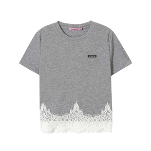 【90%莱赛尔】Unvesno(UN)MIU系定制蕾丝花边拼接瘦身短款女款T恤