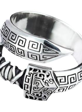 手午原创｜925银国风民族开口饕餮纹汉剑戒指潮男士小众复古