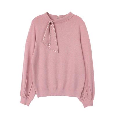 【关注领券】Buou Buou法式复古蝴蝶结系带钉珠针织衫女DJ4A903