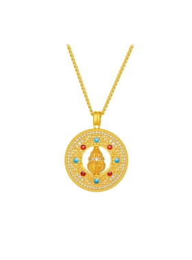 周六福葫芦八宝罗盘项链女S925银链坠黄金色小众圣诞礼物送女友