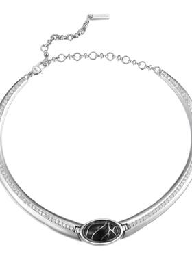 MOH金缮银纹黑珐琅镶钻颈圈