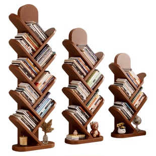 安居客实木树形书架落地置物架家庭客厅一体靠墙不占地方空间收纳