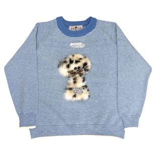 Bronze Lucia蓝条纹斑点狗套头毛衣原创设计感少女学院针织衫上衣