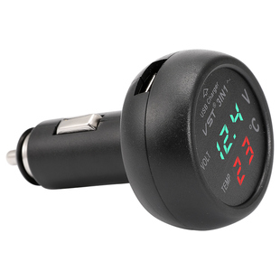 汽车载12V电瓶电量显示器 测试器数显电压仪表检测温度计USB充电
