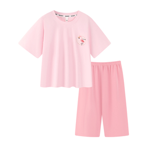 安之伴童装夏季新品5A莱赛尔婴儿棉卡通睡衣女童七分裤家居服套装