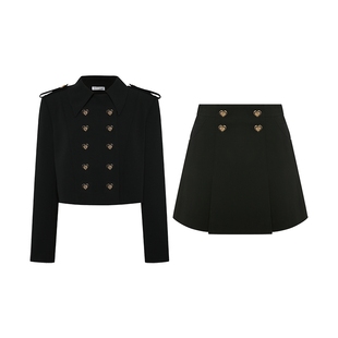 Maison Wester2025年冬季新品千金风复古黑金桃心短上衣半裙套装