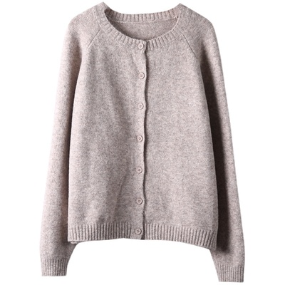 羊毛纯色慵懒圆领针织开衫